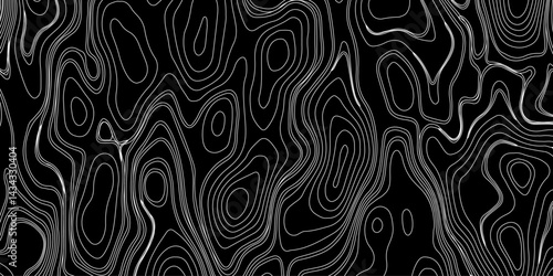 Generate a high-contrast black and white topographic map featuring detailed contour lines. The map should display various elevations using closely spaced, Topography and geography map grid abstract.