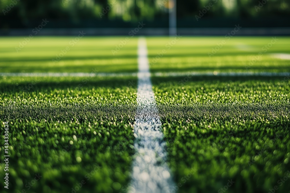 Football field with soft focus capturing the essence of the game in a serene setting