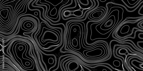 Generate a high-contrast black and white topographic map featuring detailed contour lines. The map should display various elevations using closely spaced, Topography and geography map grid abstract.