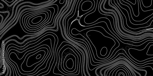 Generate a high-contrast black and white topographic map featuring detailed contour lines. The map should display various elevations using closely spaced, Topography and geography map grid abstract.