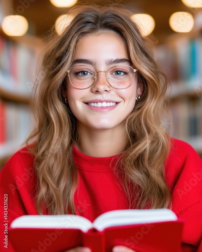 Obraz na płótnie Focused study session among high schoolers in a library with students engaged in reading and note-taking w salonie