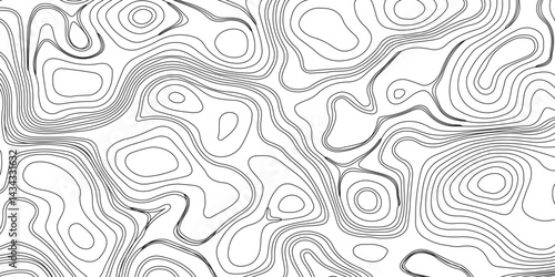 Generate a high-contrast black and white topographic map featuring detailed contour lines. The map should display various elevations using closely spaced, Topography and geography map grid abstract.