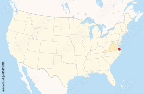 Location Map of the city Chesapeake in Virginia, USA. The state is marked orange and the city is highlighted with a red dot. No labels at all.