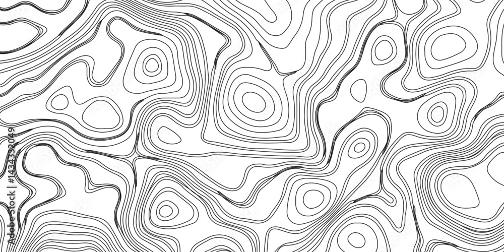 Generate a high-contrast black and white topographic map featuring detailed contour lines. The map should display various elevations using closely spaced, Topography and geography map grid abstract. Generate a high-contrast black and white topographic map featuring detailed contour lines. The map should display various elevations using closely spaced, Topography and geography map grid abstract.