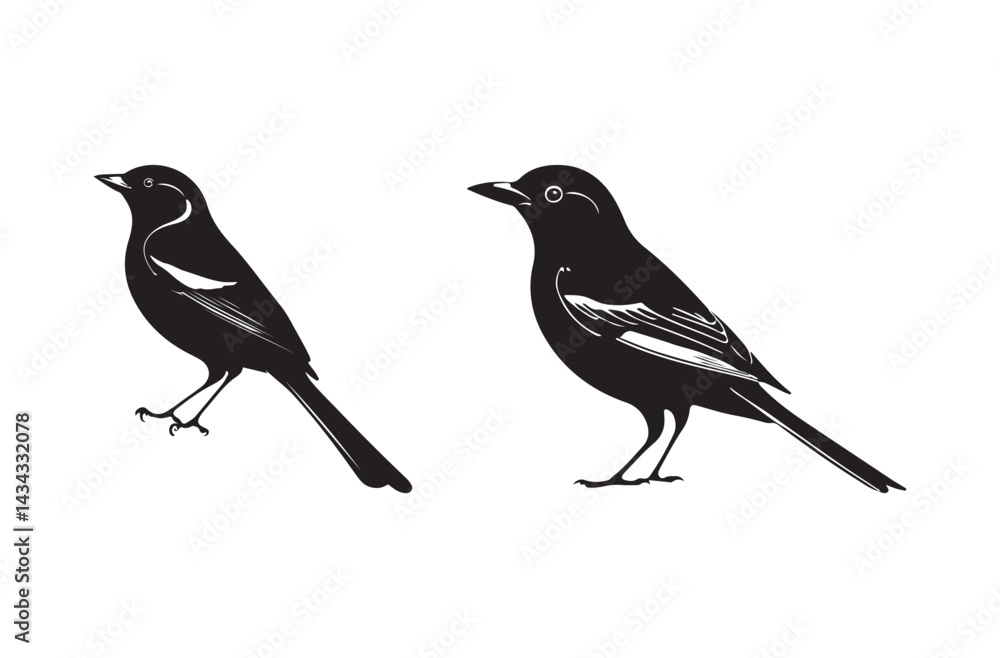 Obraz premium Small Bird Silhouette Vector Art Cute Perching Songbirds for Nature Illustrations and Prints