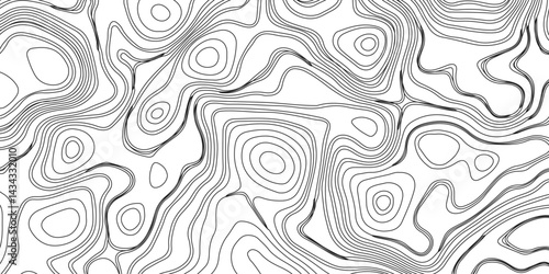Generate a high-contrast black and white topographic map featuring detailed contour lines. The map should display various elevations using closely spaced, Topography and geography map grid abstract.