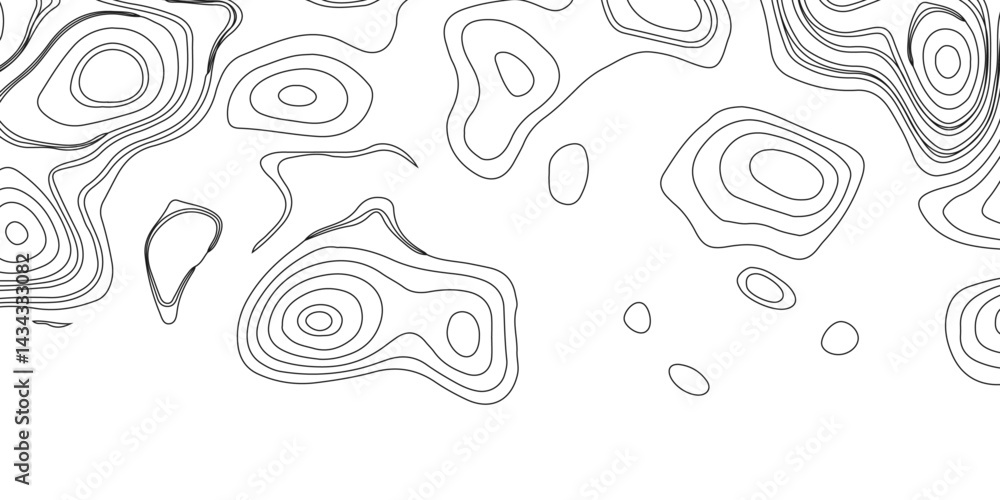 Fototapeta premium Generate a high-contrast black and white topographic map featuring detailed contour lines. The map should display various elevations using closely spaced, Topography and geography map grid abstract.