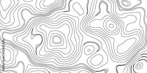 Generate a high-contrast black and white topographic map featuring detailed contour lines. The map should display various elevations using closely spaced, Topography and geography map grid abstract.