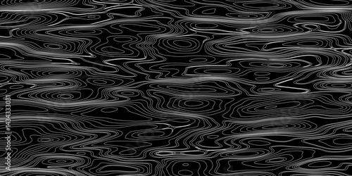 Generate a high-contrast black and white topographic map featuring detailed contour lines. The map should display various elevations using closely spaced, Topography and geography map grid abstract.