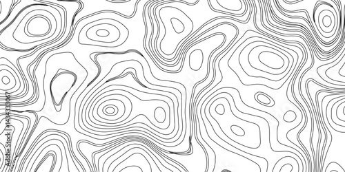 Generate a high-contrast black and white topographic map featuring detailed contour lines. The map should display various elevations using closely spaced, Topography and geography map grid abstract.