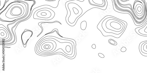 Generate a high-contrast black and white topographic map featuring detailed contour lines. The map should display various elevations using closely spaced, Topography and geography map grid abstract.