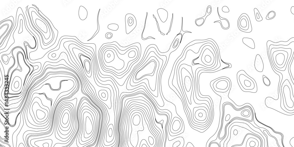 Fototapeta premium Generate a high-contrast black and white topographic map featuring detailed contour lines. The map should display various elevations using closely spaced, Topography and geography map grid abstract.