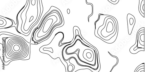 Generate a high-contrast black and white topographic map featuring detailed contour lines. The map should display various elevations using closely spaced, Topography and geography map grid abstract.