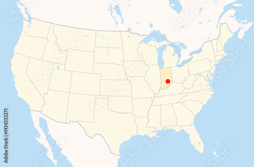Location Map of the city Columbus in Indiana, USA. The state is marked orange and the city is highlighted with a red dot. No labels at all.