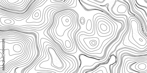 Generate a high-contrast black and white topographic map featuring detailed contour lines. The map should display various elevations using closely spaced, Topography and geography map grid abstract.