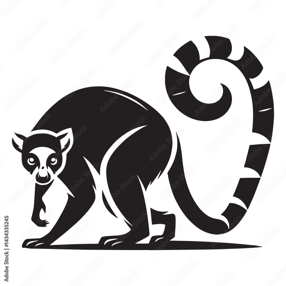 Fototapeta premium Clean-structured lemur silhouette vector tailored for premium branding – lemur silhouette – lemur vector – lemur illustration – silhouette of lemur