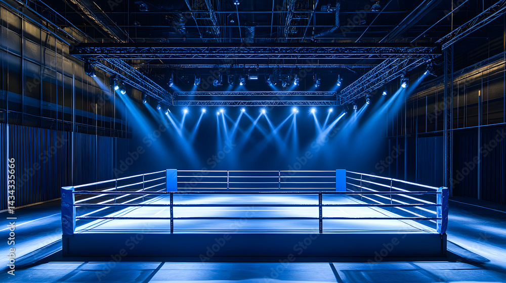 a blue and white women's boxing ring.