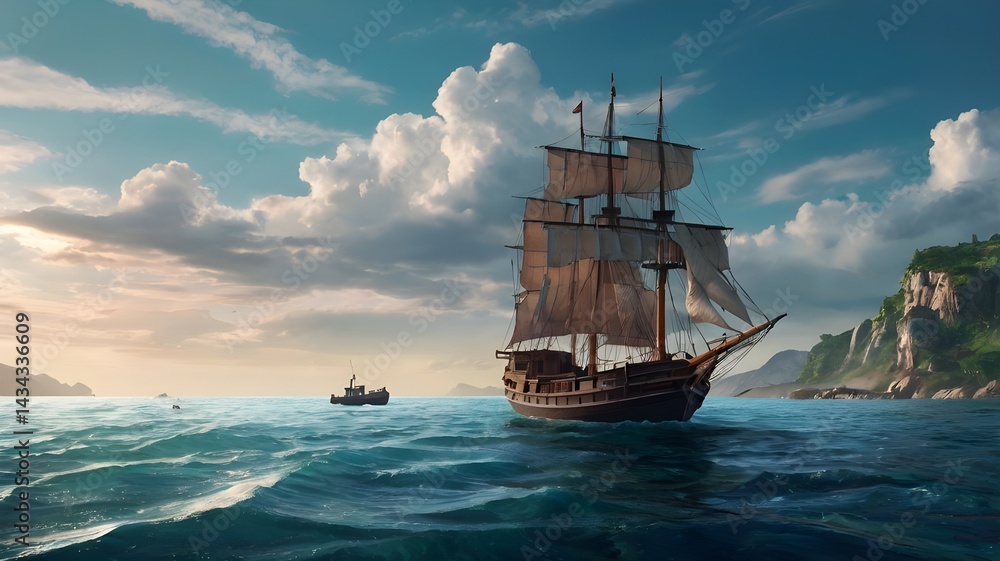 Obraz premium old ship in the sea