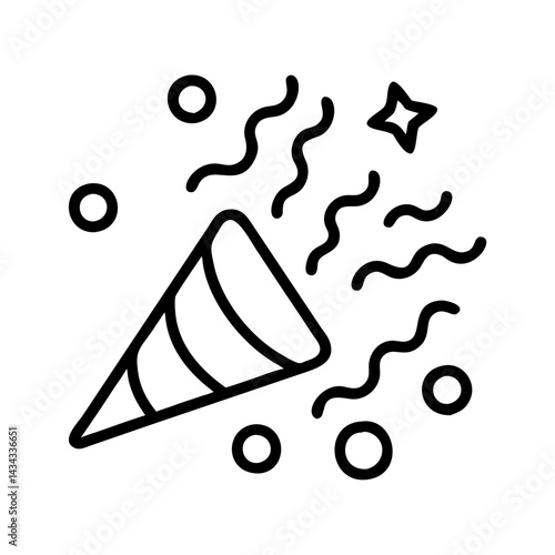 Celebration party popper with confetti and star vector icon for birthday and festive events