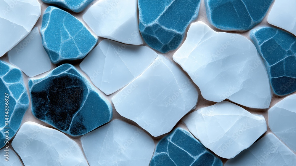 Gray epoxy floor featuring mixed blue, black, and white plastic chips with a glossy finish in modern industrial setting