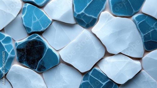 Obraz na płótnie Gray epoxy floor featuring mixed blue, black, and white plastic chips with a glossy finish in modern industrial setting w salonie