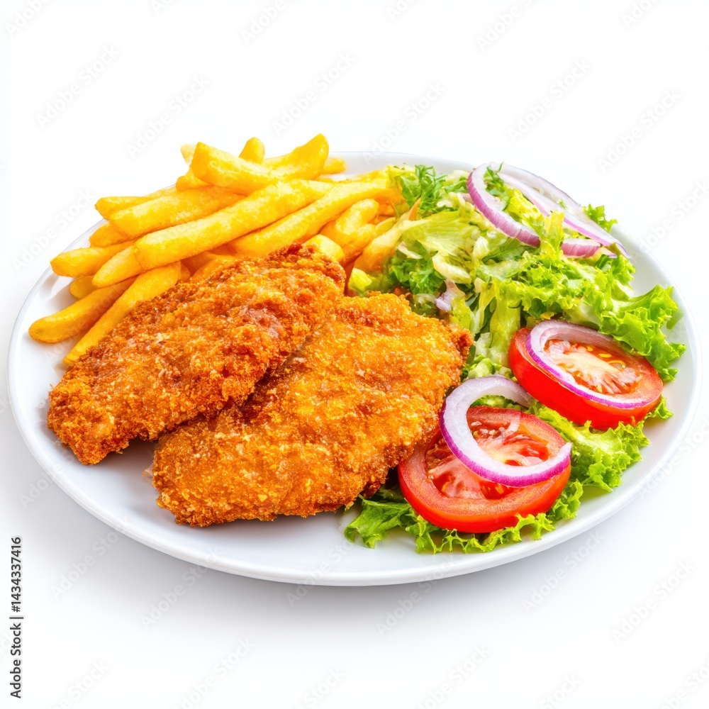 Fried chicken with salad isolated on a white background. Fried chicken with salad isolated on a white background.