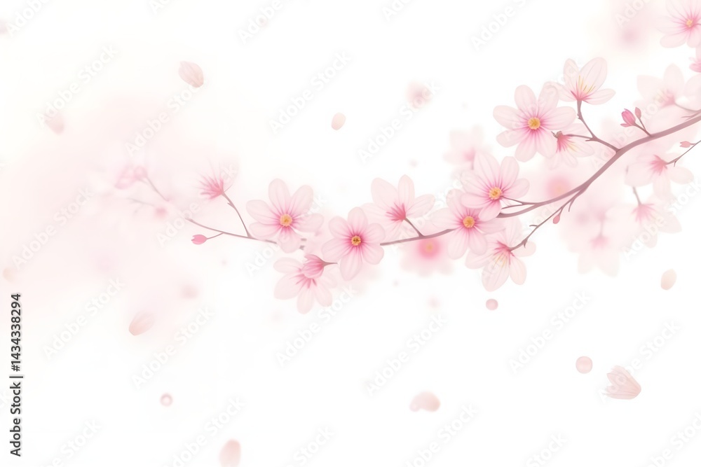 Isolated Cherry Blossoms Gracefully Floating on a White Background Isolated Cherry Blossoms Gracefully Floating on a White Background