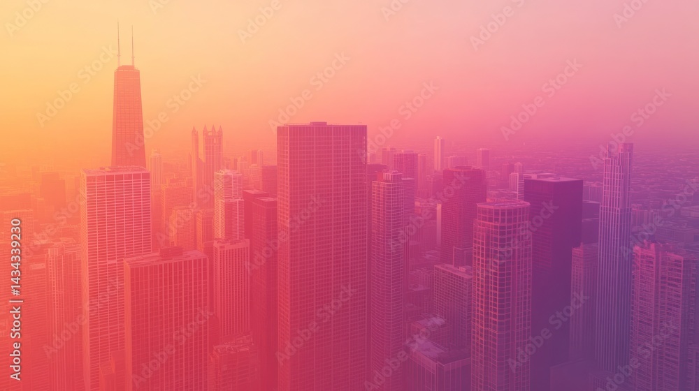 Cityscape sunset, hazy skyline, urban panorama, aerial view, website banner Cityscape sunset, hazy skyline, urban panorama, aerial view, website banner