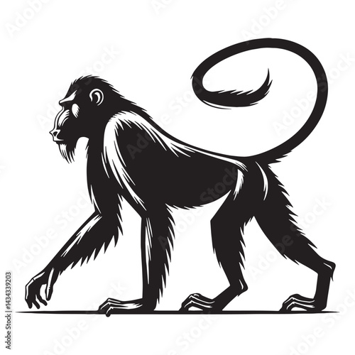 Streamlined mandrill silhouette vector designed for scalable visual assets – mandrill silhouette – mandrill vector – mandrill illustration – silhouette of mandrill

