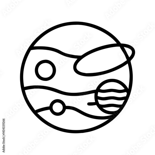 Planet illustration vector, space exploration graphic, astronomy icon, celestial body drawing, line art design