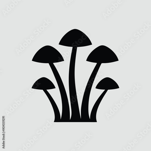Simple Black Silhouette of Five Mushrooms Cluster