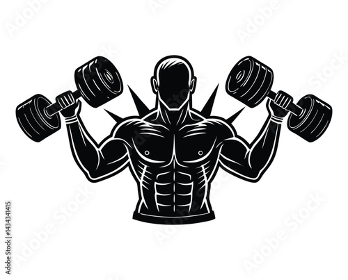 Bodybuilder's Strength: An illustrated bodybuilder flexes his muscular physique while holding dumbbells