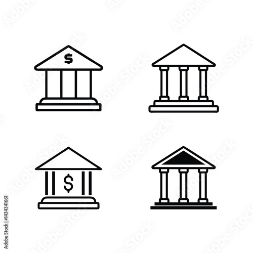 Architectural Icons of Financial Institutions: A meticulously crafted collection of symbolic bank buildings, offering a modern, minimalist aesthetic for design.