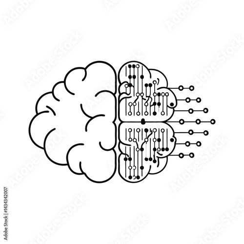 Brain illustration: Depicting a unique blend of the human brain and the essence of technology. This image perfectly embodies the concept of digital transformation and artificial intelligence. 
