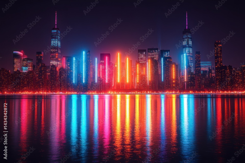 Obraz premium Neon Cityscape Night Reflection.