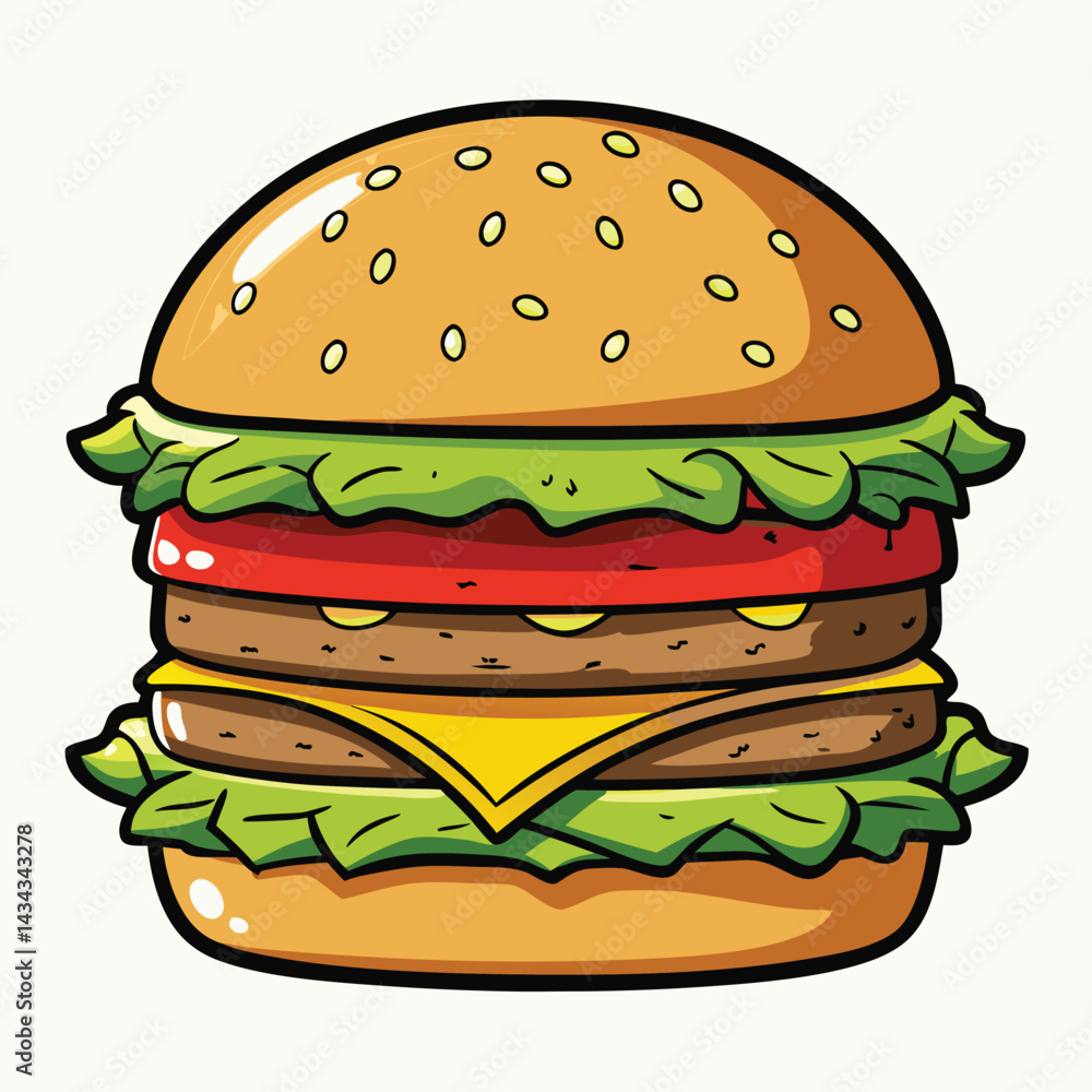 Cartoon Double Cheeseburger with Lettuce and Tomato Cartoon Double Cheeseburger with Lettuce and Tomato