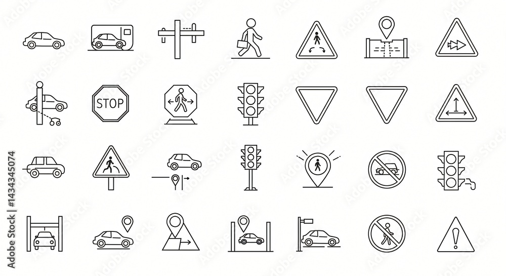 traffic and transport set of icons traffic and transport set of icons