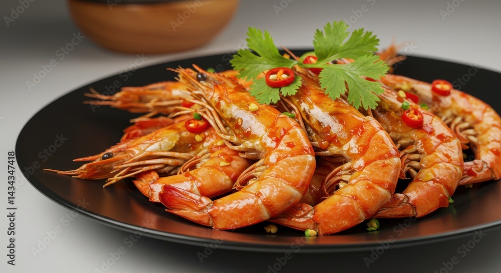 Grilled shrimps with chili isolated Grilled shrimps with chili isolated