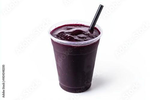 Acai beverage in a plastic cup on a white background