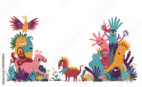 Whimsical Fantasy Creatures in a Colorful Dreamscape