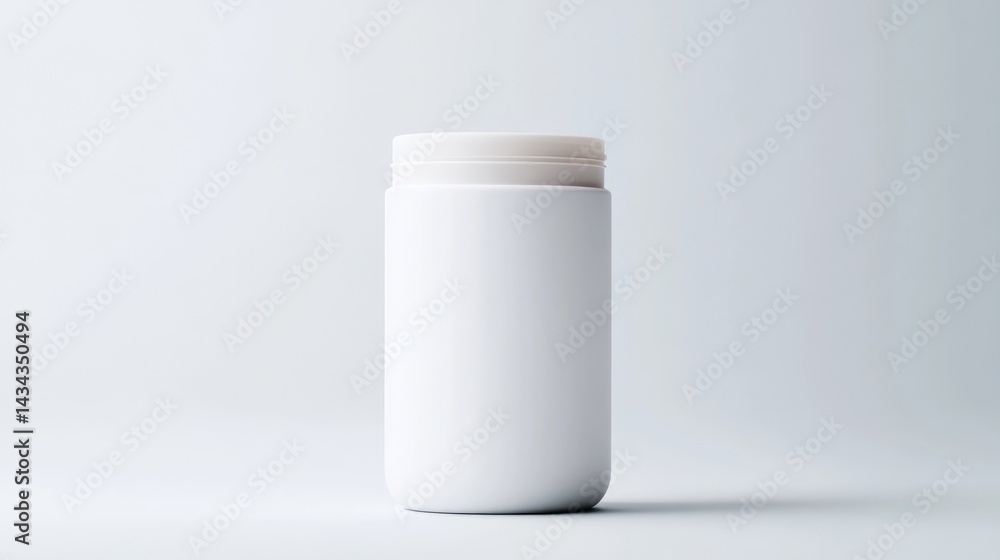 White Plastic Container Minimalist Design, Clean Studio Lighting, Centered Vertical Shot, Matte Finish, Product Display, Simple Background, Neutral Tones, Packaging Mockup White Plastic Container Minimalist Design, Clean Studio Lighting, Centered Vertical Shot, Matte Finish, Product Display, Simple Background, Neutral Tones, Packaging Mockup