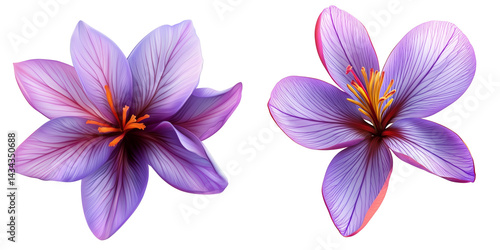 Set of a Saffron flower, isolated on transparent background.