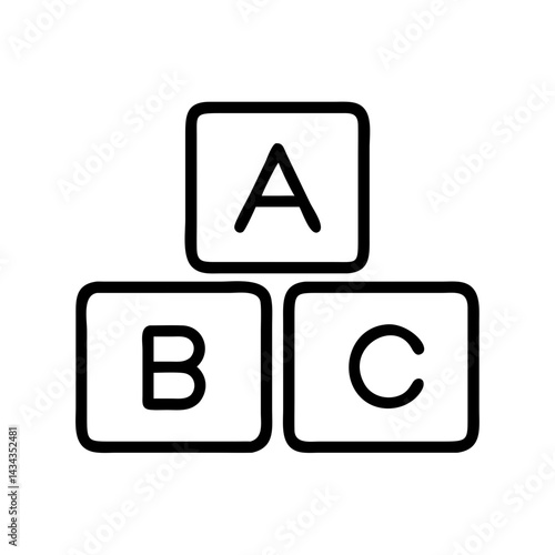 Alphabet blocks icon featuring letters A, B, and C in minimalist design
