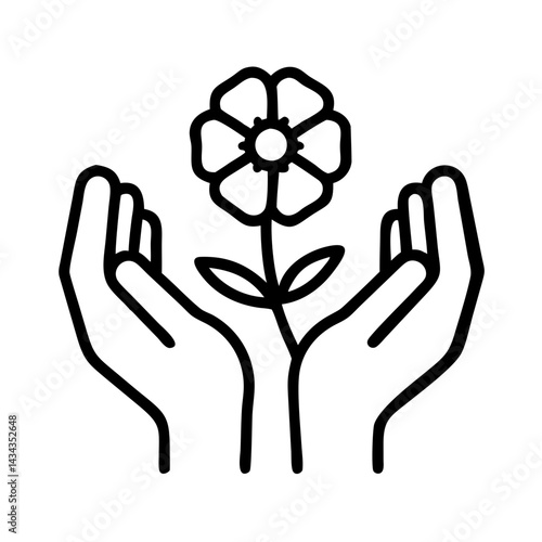 Flower in hands vector illustration, nature care, environment, growth, protection, love, support, hope
