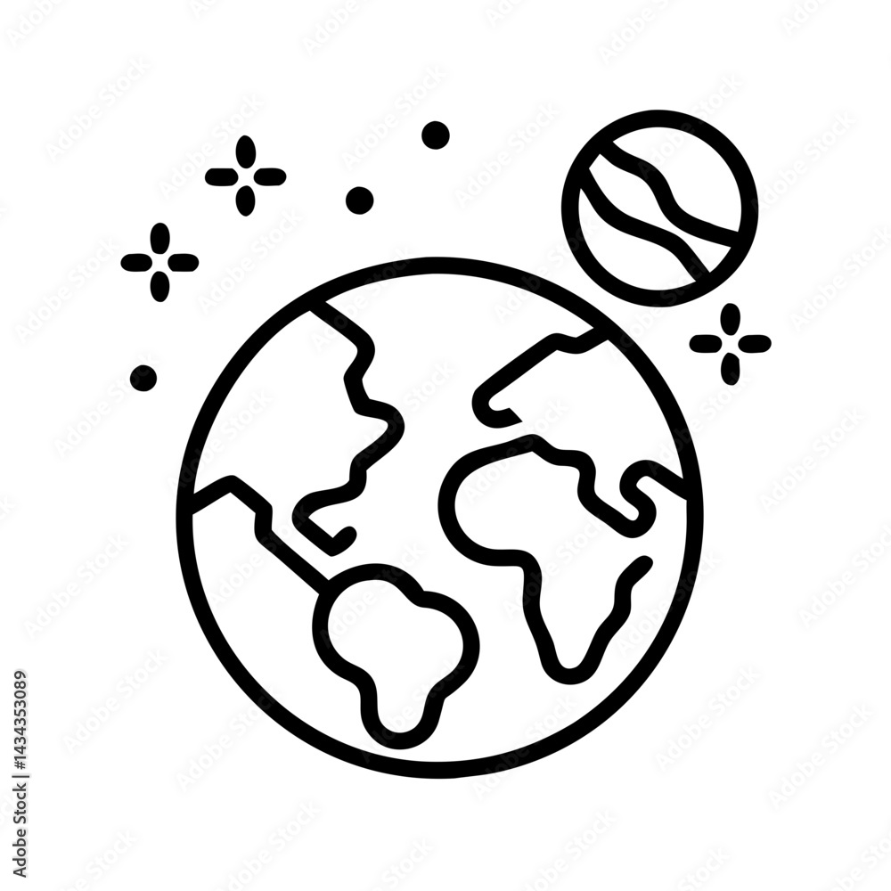 Exploring earth and space a simple line art illustration of planet earth moon and stars design vector Exploring earth and space a simple line art illustration of planet earth moon and stars design vector