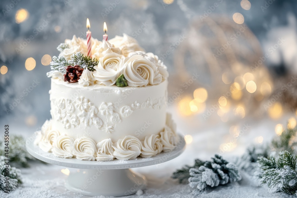 Fototapeta premium An elegant winter birthday cake