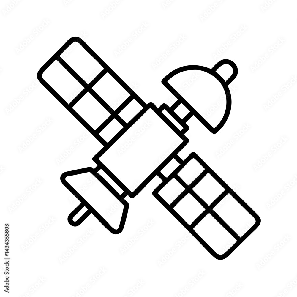 Satellite outline vector drawing for space exploration and communication technology design element Satellite outline vector drawing for space exploration and communication technology design element