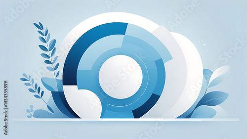 <Circular Shapes and Blue Tones: A Minimalistic Vector Illustration with Nature Elements and Geometric Patterns>