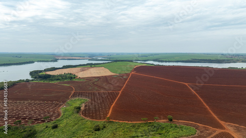 land prepared to receive sugarcane plantation next to the Tiete River