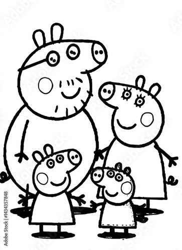 Peppa Pig family gathering in a cheerful setting with playful expressions during a sunny day